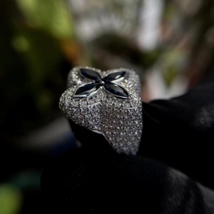 Vintage Floral Moissanite Halo <b>Cocktail</b> <b>Ring</b> 14K Solid <b>Gold</b> Hip Hop Elegant Statement <b>Ring</b> Gift for Men - Product Image 3