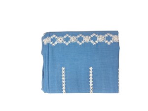 Tela de mezclilla azul de algodón bordada con hilo blanco, bordado de rayas verticales y borde calado, material para vestidos, ¡gran oferta! - Product Image 4