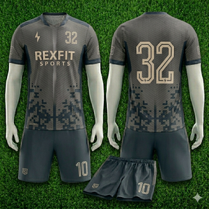 High Quality Men’s Soccer Kit REXFIT SPORTS Jersey with Shorts Digital Pattern <b>Athletic</b> Match Uniform OEM Custom Supply Uniform - Product Image 1