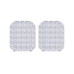 Pendientes de tuerca de oro blanco de 14K de primera calidad con diamantes de corte princesa, diseño geométrico rectangular con micro pavé, para hombre - Product Image 4