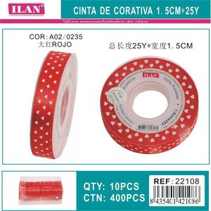 Nastro Ilan a cuore rosso 1,5 cm x 25 iarde per artigianato e decorazioni - Product Image 3