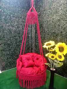 Handmade Eco-Friendly Traditional Red <b>Macrame</b> Hanging Chair Cushion Fringe Jharkhand Bikash Enterprises Home <b>Art</b> Collectible - Product Image 1