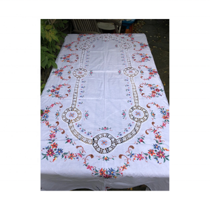 Customizable Floral Pattern Cotton <b>Table</b> Cloth 60x84 Inches Embroidered Design 200 GSM GOTS Certified Soft Wash OEM Ready - Product Image 1