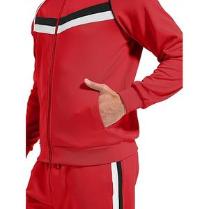 Red Black <b>White</b> Stripe Zip <b>Tracksuit</b> Men Athletic Jacket Jogger Set Slim Fit Sportswear - Product Image 4