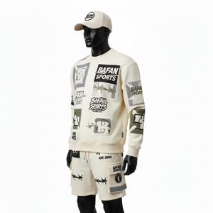 Conjunto de Sudadera y Pantalones Cortos de Felpa de Algodón Premium para Mujer, 100% Algodón, Tela Suave Cepillada, Color Crema, Estampado Personalizado - Product Image 4