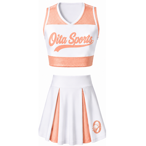 Ensemble uniforme de cheerleading sans manches sublimé pêche clair, haut et jupe pour équipe sportive, tenue de sport pour entraînement, performance et compétition - Product Image 1