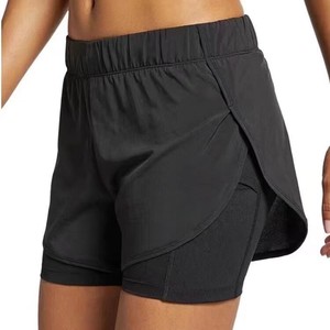 Shorts de course pour femmes, couleur unie, taille élastique, avec poches, séchage rapide, tricoté en spandex et polyester, style sportif, coupe classique - Product Image 3