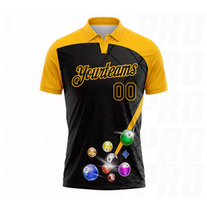 Polo de performance personnalisé noir et or pour billard, vêtements de sport haut de gamme, broderie de logo personnalisé, sublimation du nom de l'équipe - Product Image 1