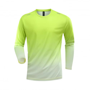 Mens Gradient Long Sleeve Training <b>Shirt</b> Quick Dry <b>Compression</b> Gym Top Sublimation Ombre Running Performance Wear - Product Image 2
