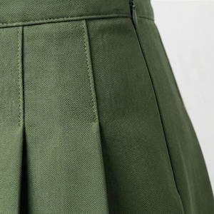 Minifalda Plisada para Mujer, Color Verde Oliva Sólido, Cintura Regular, Tejido de Tela, Estilo Casual para Todas las Temporadas - Product Image 5