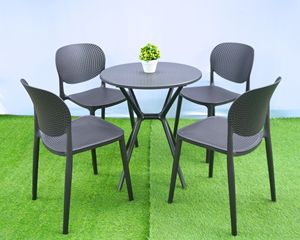 Thien My Plastic Crossed Leg <b>Round</b> Farmhouse Bistro <b>Table</b> MN02 | Durable Waterproof Outdoor Plastic Cafe <b>Table</b> with Metal Frame - Product Image 3