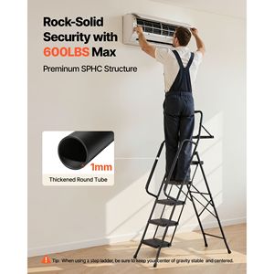 Scala Pieghevole a 5 Gradini con Ripiano, Pedali Antiscivolo Larghi, Vassoio Porta Attrezzi, Doppia Corrimano, Capacità 600 Libbre, Telaio in Acciaio Portatile - Product Image 4