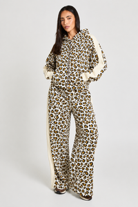 Conjunto Deportivo de 2 Piezas para Mujer, Estampado de Leopardo Blanco y Amarillo, Sudadera Holgada y Pantalón de Pierna Ancha, Ropa Deportiva Informal para Mujer - Product Image 1