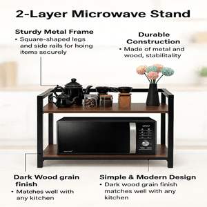 Soporte de microondas de 2 niveles para horno de uso rudo, estante organizador de metal y madera para almacenamiento en cocina - Product Image 5