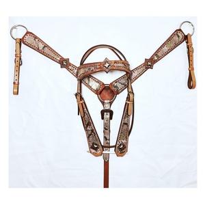 Produits équestres essentiels pour chevaux Headstall Western facile d'entretien en cuir PVC avec modèles en coton blanc raccords en laiton équitation - Product Image 1