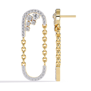 18K Yellow Gold <b>Diamond</b> Safety Pin <b>Dangle</b> <b>Earrings</b> Stylish Womens Elegant Fine Jewelry Gift - Product Image 2