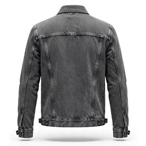 Veste en jean noir délavé pour homme AMKOOR, col rabattu en coton, fermeture éclair, coupe décontractée, hiver - Product Image 2