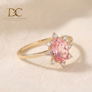 14KT Solid <b>Gold</b> <b>Vintage</b> Engagement <b>Ring</b> With Lab Diamond and Padpardscha Sapphire Engagement Wedding Band Jewelry for Women - Product Image 4