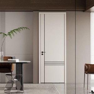Puerta Interior Moderna Precolgada de MDF con Acabado de Chapa de Madera Sólida de Nogal Marrón para Apertura Lateral - Product Image 4