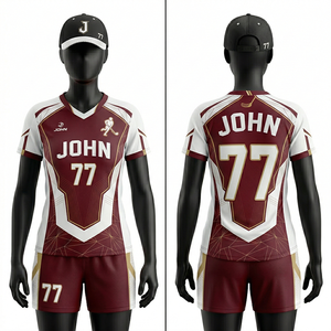 Uniforme de fútbol sala para mujer, tejido de poliéster premium, color granate con paneles blancos en contraste, laterales de malla, logotipo personalizado por sublimación. - Product Image 4