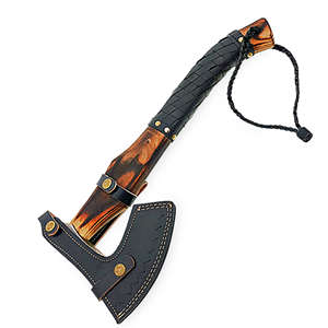 Tomahawks à tête gaufrée en acier inoxydable à haute teneur en carbone 1095, qualité industrielle, avec manche en bois pour le camping, la découpe en extérieur et le bricolage - Product Image 5