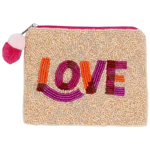 Monedero con cuentas de semillas LOVE PINK, hermoso monedero con cuentas personalizado para mujer, monedero de moda con - Product Image 1