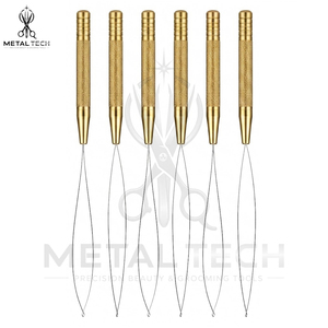 Gold Hair Extension Loop <b>Needle</b> Wire Pulling Hook <b>Threader</b> Set for Micro Ring Links Silicone Beads Application Pack - Product Image 4