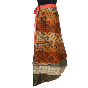Falda Larga de Seda Vintage Reversible para Mujer, Estilo Sari, de Dos Capas - Product Image 3