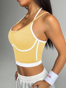 Bralette de sport à col rond pour femmes |   Haut de sport superposé à bretelles croisées |   Finition mate solide, service OEM de haute qualité - Product Image 4