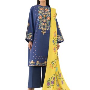 Shalwar Kameez Azul Marino Estampado para Mujer, Tacto de Seda, Transpirable, Resistente a las Arrugas - Product Image 1