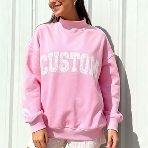 Bulk Wholesale Women's Casual <b>Stand</b> Winter Long Sleeve Mock Neck <b>Drop</b> Shoulder Oversized Custom Applique Patches Heavyweight - Product Image 1