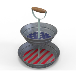 Americana <b>Two</b> <b>Tier</b> Metal <b>Cake</b> <b>Stand</b> With Wooden Handle Reusable Serving Tray Set - Product Image 4
