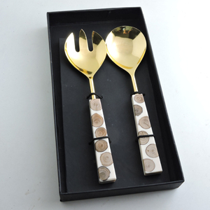 Wholesale Price PVD Gold Steel Cutlery <b>Salad</b> Server Set Table Decorative Wood Resin Handle <b>Salad</b> <b>Tool</b> Flatware Set at Best Price - Product Image 2