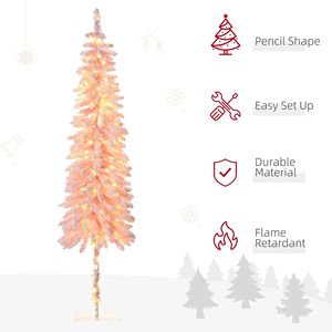 Árbol de Navidad delgado de 7 pies, preiluminado con luces LED, color rosa, con ramas descendentes y efecto de nieve. - Product Image 4