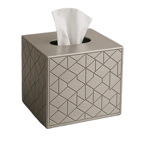La mejor caja de pañuelos de acero cepillado de lujo, forma cuadrada, patrón geométrico moderno, baño, oficina, hogar, organizador, mesa elegante - Product Image 1