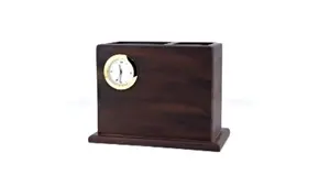 Organizador de Escritorio de Madera con Reloj y Placa para Fotos, Regalo Corporativo, Portaplumas Doble Premium - Product Image 2