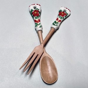 Eco friendly wooden salad serving utensils handmade spoon fork set for <b>kitchen</b> accessories and healthy meals - Product Image 2
