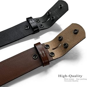 Ceinture en cuir de vache véritable pour hommes, Vintage, décontractée, marron, noir, avec rivets, réglable, durable - Product Image 3