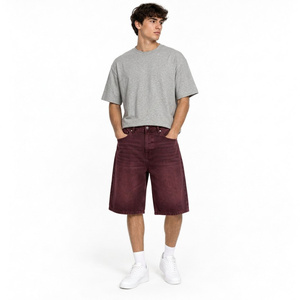 Men's Straight Leg Denim Jorts Longline Cotton <b>Jean</b> Shorts With Mid Blue Wash Utility Pocket Custom Branding And Relaxed Fit - Product Image 6