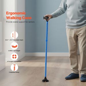 Bastone da passeggio pieghevole per uso domestico per uomo e donna, altezza regolabile a 8 livelli, base girevole a 4 punte, impugnatura leggera in schiuma - Product Image 2