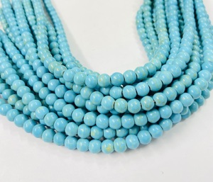 Perles rondes en turquoise de qualité supérieure, provenant de l'usine Rare Gems, certifiées par un tiers du Rajasthan, pour la fabrication de bijoux, longueur de 15,5 pouces. - Product Image 4