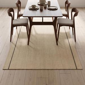 Tapis moderne en laine tissé à la main, à poils moyens, avec bordure beige, antidérapant, style minimaliste scandinave, pour salon et chambre à coucher - Product Image 4