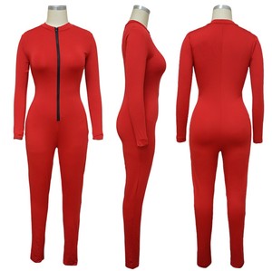 Mono largo rosa para mujer, manga larga, cuello alto, cremallera frontal, cintura alta, ajuste ceñido, ropa de club, elastano, poliéster - Product Image 3