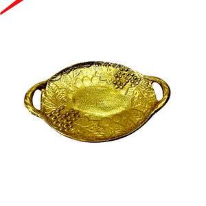 Bandeja de Servir de Aluminio, Bandeja para Servir Ensaladas de Frutas, Chapada en Oro, con Relieve, Diseño Artesanal, Vajilla Metálica, Plato de Servir - Product Image 1