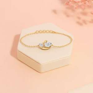 Bracelet exquis en or rose massif 14 carats avec accents de diamants, bijoux pour femmes, cadeau élégant pour mariage, fiançailles, romantique - Product Image 1