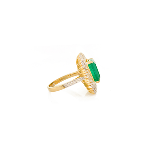 Diseño Lujoso y Exquisito de 4.83ct. Anillo llamativo con esmeralda zambiana y diamantes en oro sólido de 14K, joyería audaz para boda - Product Image 5