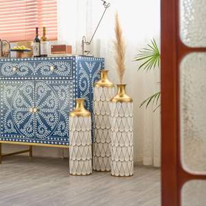 Modern Style 3-Piece Home Decoration Set Large Glazed White Metal <b>Vase</b> Droplet Shape <b>Floor</b> <b>Standing</b> Gorgeous Modern Home Decor - Product Image 5