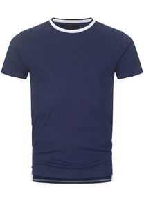 T-shirt à manches courtes pour homme, bleu marine, col rond, avec bordure contrastée, coupe classique, jersey en coton décontracté - Product Image 4