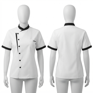 เสื้อเชฟผู้หญิง พรีเมียม ผ้าโพลีคอตตอนทวิล 240 GSM สีเหลือง ปักลายตามสั่ง พิมพ์ลายสกรีน พิมพ์ลาย DTF DTG ชุดยูนิฟอร์ม รับผลิตแบบ OEM ODM - Product Image 4