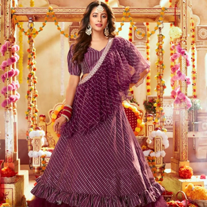 ชุดเลเฮนกาโชลีแบบกึ่งสำเร็จรูปของ Georgette ประดับด้วยงานปักเลื่อมและด้าย งานทันสมัยสำหรับงานปาร์ตี้ งานแต่งงาน งานดิวาลี ความยาวระดับพื้น - Product Image 1